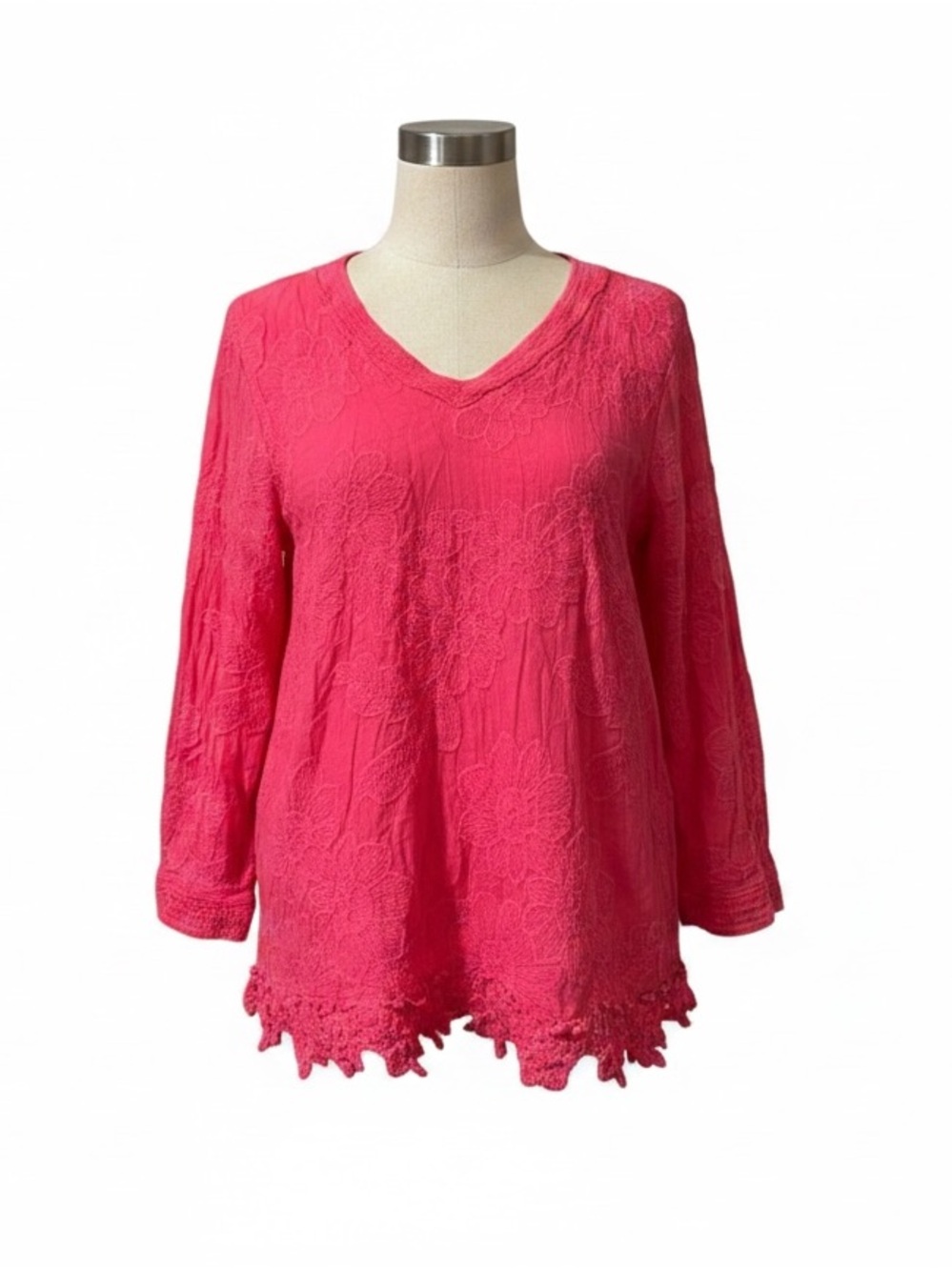 Chicos Hot Pink Floral Tunic Top Size 2(Large)
